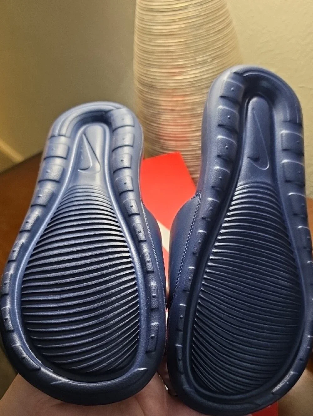 Nike Victori One Navy Blue Slides with White Swoosh Mens 8/Womens 10